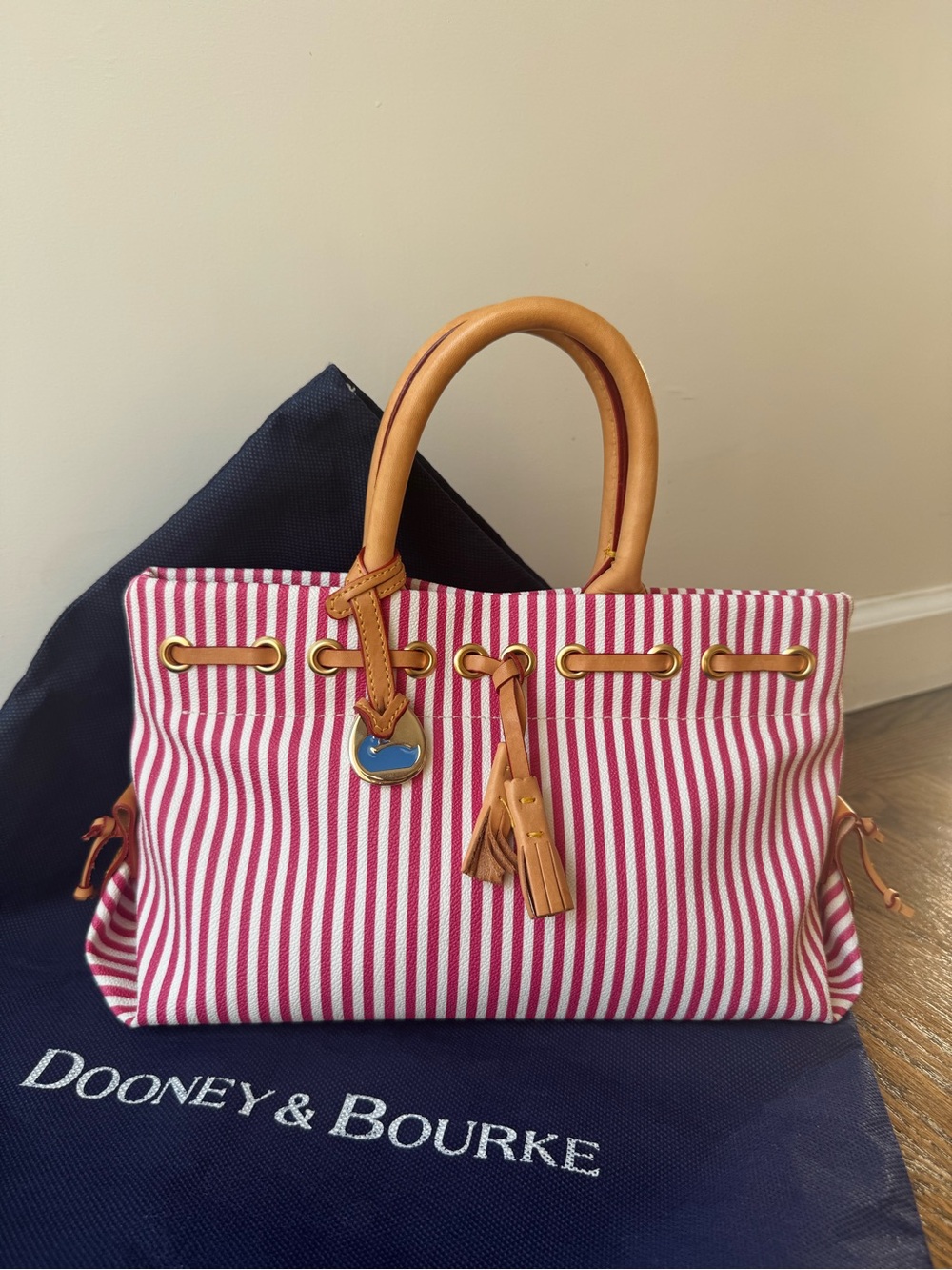 Dooney & Bourke Y2K Pink and White Stripe Satchel Shoulder Bag